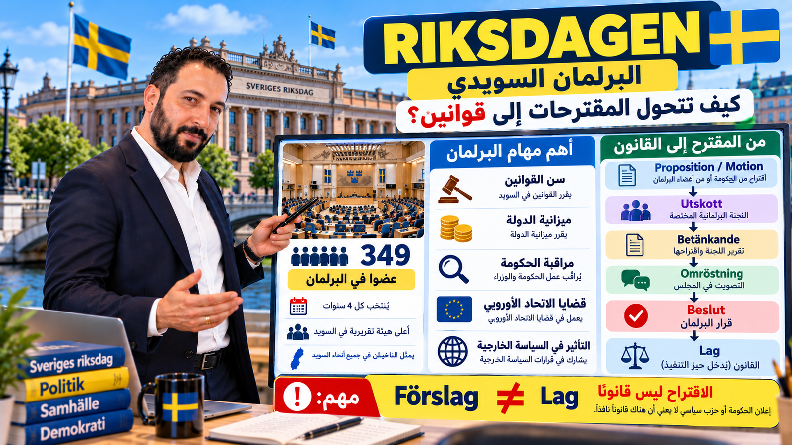 البرلمان السويدي Riksdagen: كيف يعمل ومن يقرر القوانين والميزانية في السويد؟