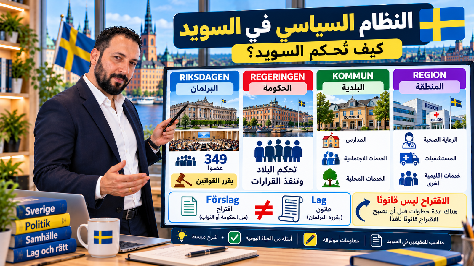 كيف يعمل النظام السياسي في السويد؟ شرح مبسط للبرلمان والحكومة والبلديات