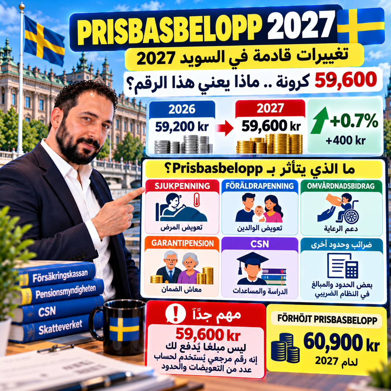 تغييرات قادمة في السويد 2027: ارتفاع Prisbasbelopp.. ماذا يعني للتعويضات والمعاشات وCSN؟