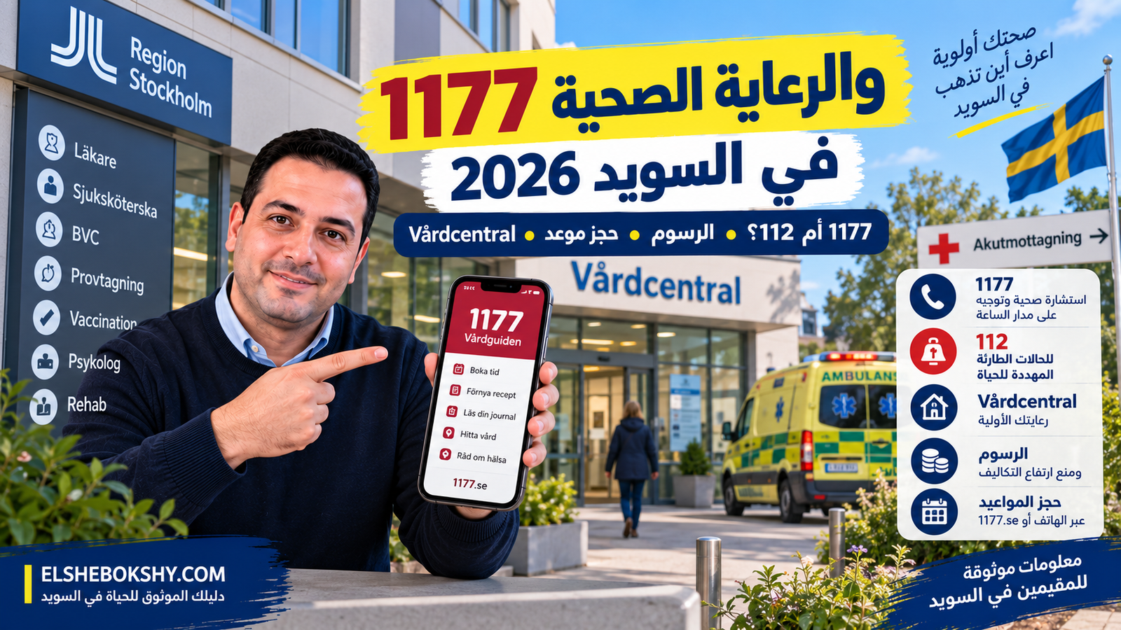 1177 والرعاية الصحية في السويد 2026: كيف تحجز موعدًا ومتى تتصل بـ1177 أو 112؟