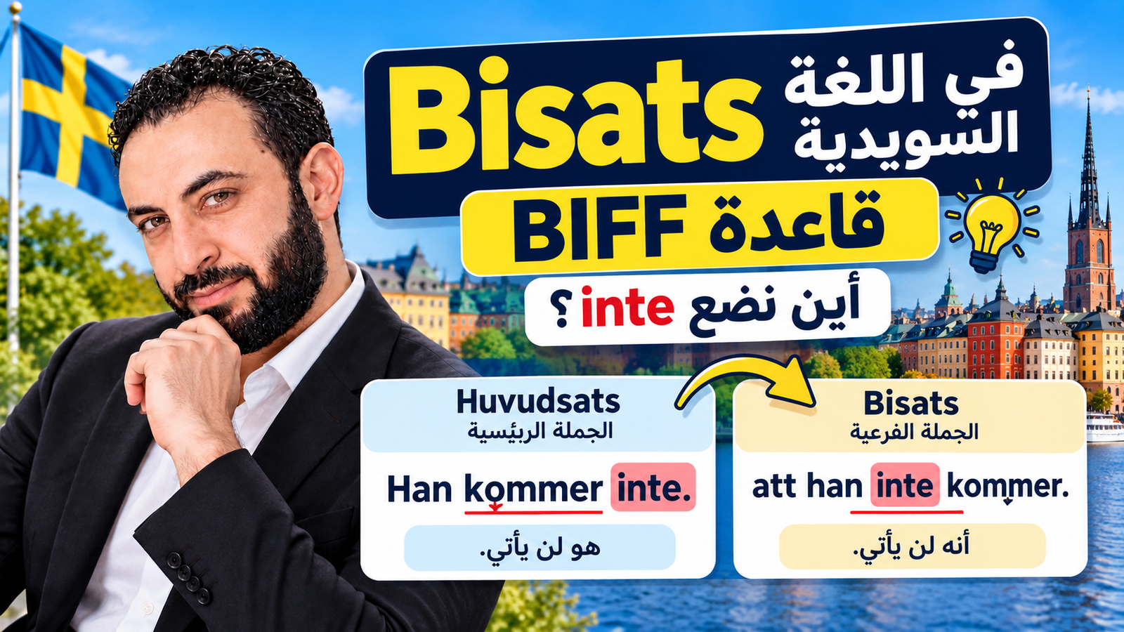 Bisats في اللغة السويدية: شرح قاعدة BIFF وترتيب الكلمات مع inte لطلاب SFI