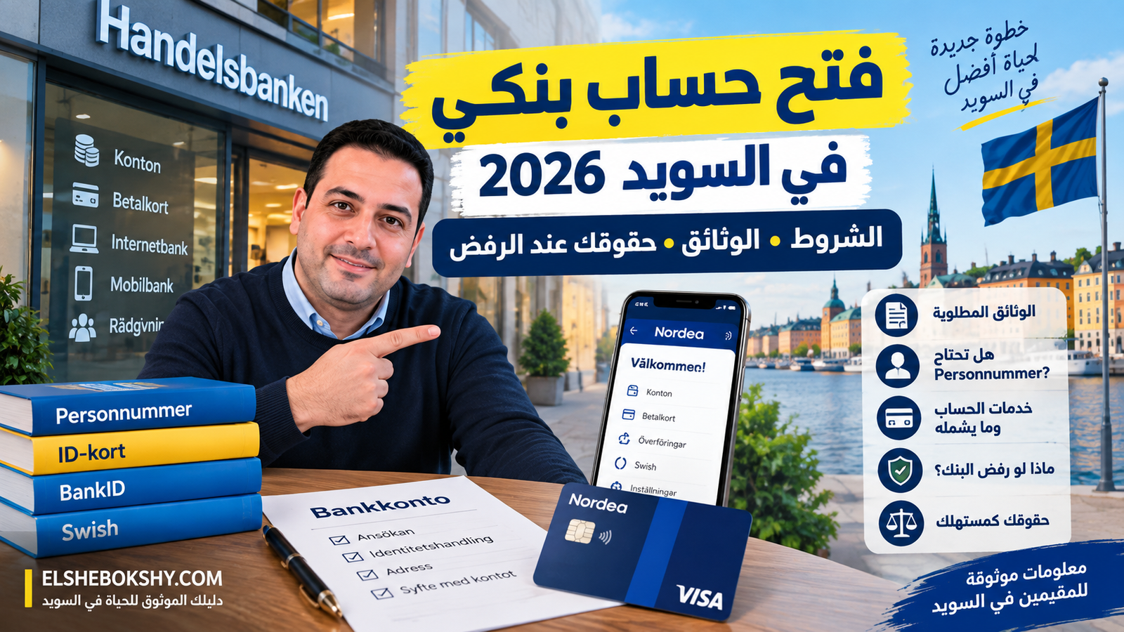 فتح حساب بنكي في السويد 2026: الشروط والوثائق وحقوقك إذا رفض البنك